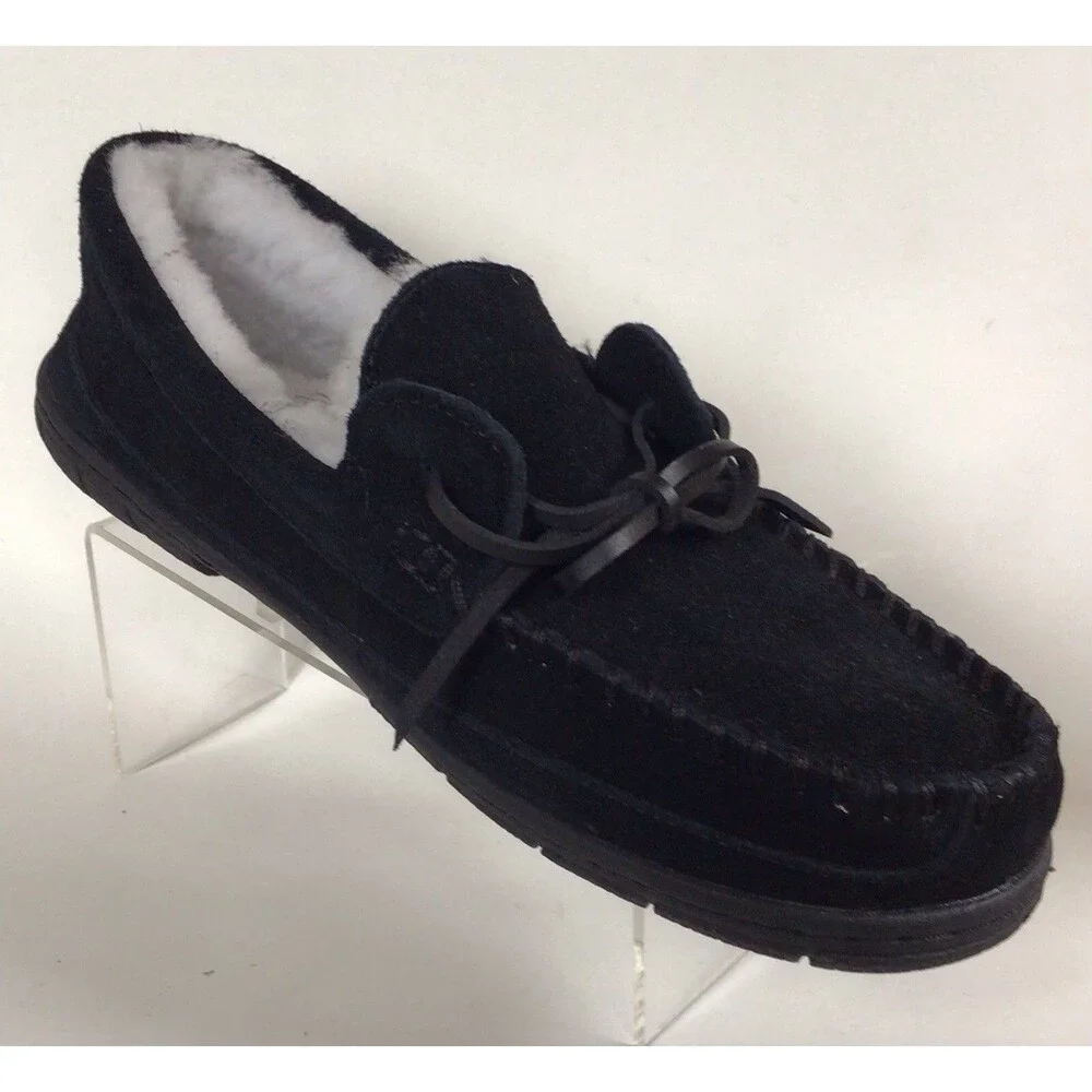 NEW LANDS’ END Men's Fuzzy Lined Lace Up Moccasin Slippers/Shoes (Size 9 M)